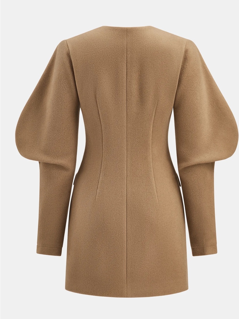 Commense Structured Puff-Sleeve Wool Blend Dress Coat in Camel - Picture 3 of 6
